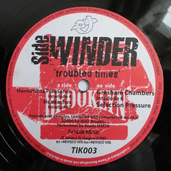 Sidewinder - Troubled Times, Electronic, Downtempo, 1998 - Fenetik Music, UK, Vinyl 1x 12"