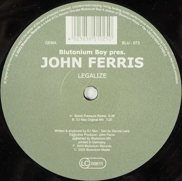 Album cover for Legalize by Blutonium Boy Pres. John Ferris