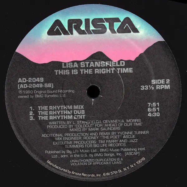 Lisa Stansfield - This Is The Right Time, Electronic, House, 1990 - Arista, US, Vinyl 1x 12", 33 ⅓ RPM