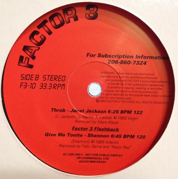 Various - Factor 3 #10, Electronic, Funk / Soul, Hip Hop, Freestyle, 1993 - Factor 3 Records, US, Vinyl 1x 12", Compilation, 