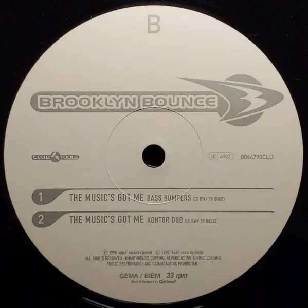 Brooklyn Bounce - The Music's Got Me, Electronic, Euro House, House, 1998 - Club Tools, Germany, Vinyl 1x 12", 33 ⅓ RPM