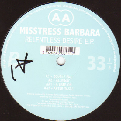 Misstress Barbara - Relentless Desire EP, Electronic, Techno, 2001 - Primate Recordings, UK, Vinyl 1x 12", 33 ⅓ RPM, EP