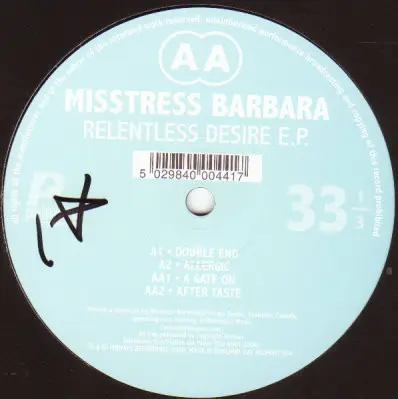 Misstress Barbara - Relentless Desire EP, Electronic, Techno, 2001 - Primate Recordings, UK, Vinyl 1x 12", 33 ⅓ RPM, EP