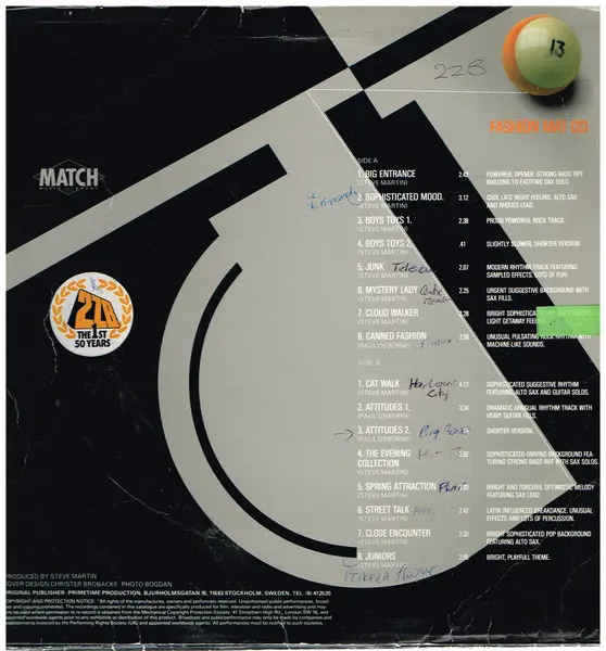 Steve Martin (16) - Fashion, Electronic, Stage & Screen, Synth-pop, Match Music Library, Sweden, Vinyl 1x LP