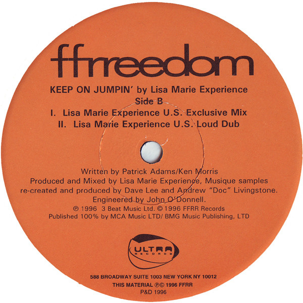 Lisa Marie Experience - Keep On Jumpin', Electronic, House, 1996 - 3 Beat Music, Ffrreedom, Ultra Records, US, Vinyl 1x 12", 