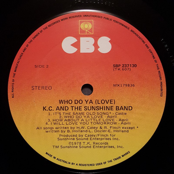 KC & The Sunshine Band - Who Do Ya (Love), Funk / Soul, Disco, 1978 - CBS, Australia, Vinyl 1x LP, Album