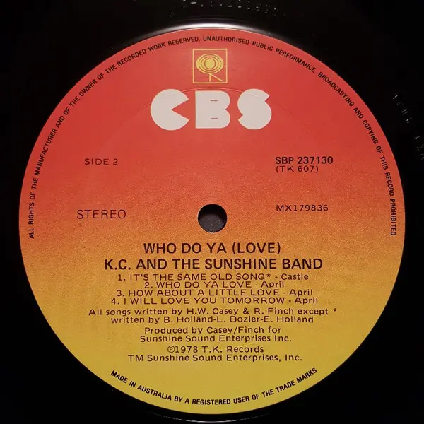 KC & The Sunshine Band - Who Do Ya (Love), Funk / Soul, Disco, 1978 - CBS, Australia, Vinyl 1x LP, Album