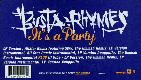 Busta Rhymes - It's A Party, Hip Hop, Boom Bap, 1996 - Elektra, US, Vinyl 1x 12", Single, Stereo