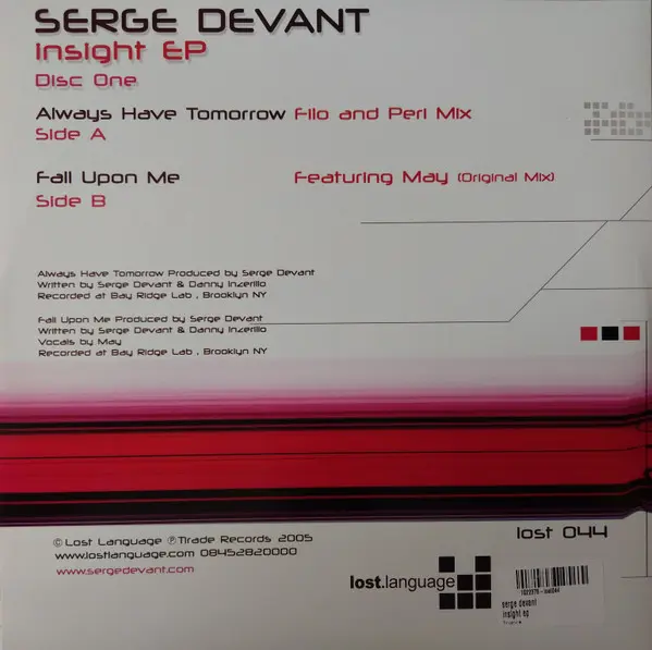 Serge Devant - Insight EP, Electronic, Progressive Trance, Trance, 2005 - Lost Language, UK, Vinyl 1x 12", 45 RPM, EP 1/3