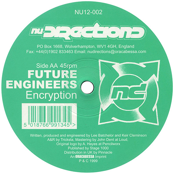 Future Engineers - Wavelength / Encryption, Electronic, Drum n Bass, 1999 - Nu-Directions, UK, Vinyl 1x 12", 45 RPM