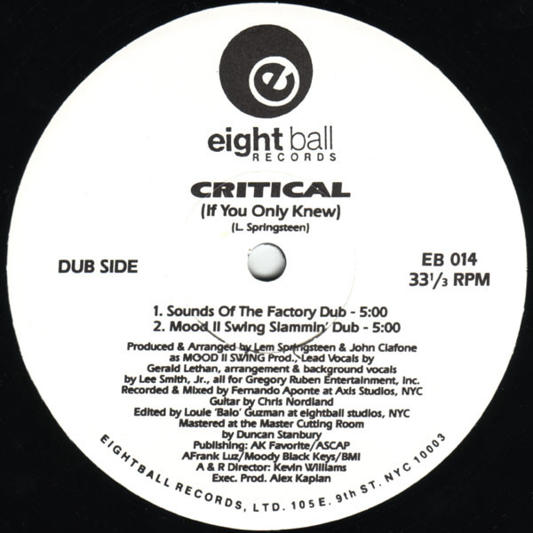Wall Of Sound Featuring Gerald Latham - Critical (If You Only Knew), Electronic, Deep House, Garage House, 1993 - Eightball R