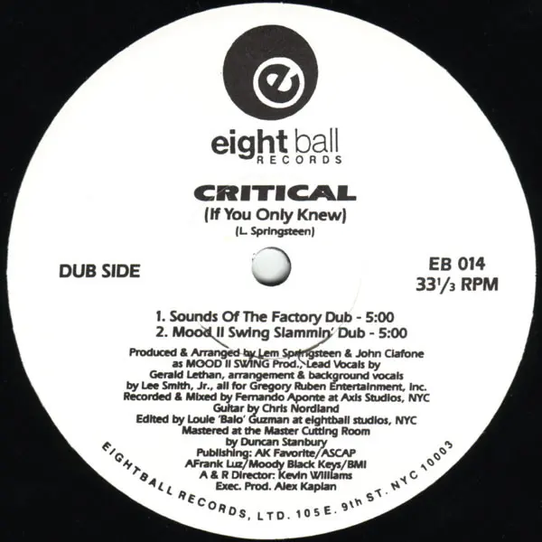 Wall Of Sound Featuring Gerald Latham - Critical (If You Only Knew), Electronic, Deep House, Garage House, 1993 - Eightball R