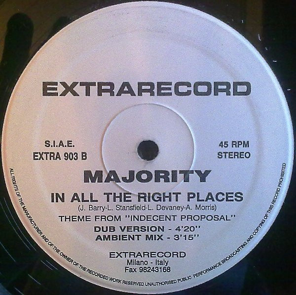 Majority (2) - In All The Right Places, Electronic, House, 1993 - Extrarecord, Italy, Vinyl 1x 12", 45 RPM