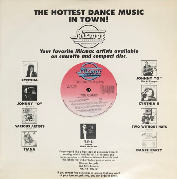 Two Without Hats - The Breeze, Electronic, Hip-House, House, 1990 - Micmac Records, Inc., US, Vinyl 1x 12", 33 ⅓ RPM, Single