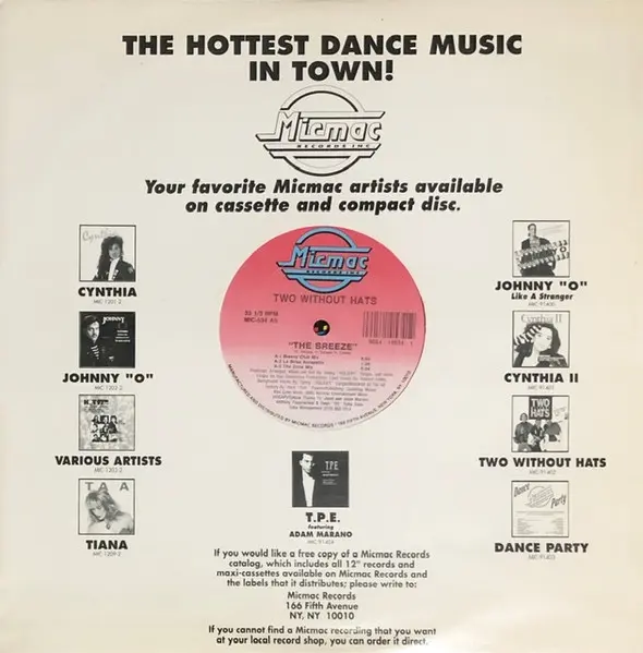 Two Without Hats - The Breeze, Electronic, Hip-House, House, 1990 - Micmac Records, Inc., US, Vinyl 1x 12", 33 ⅓ RPM, Single