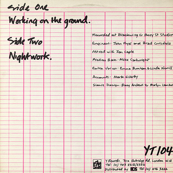 Shriekback - Working On The Ground, Electronic, Experimental, Industrial, Synth-pop, 1983 - Y Records, UK, Vinyl 1x 12", 45 R
