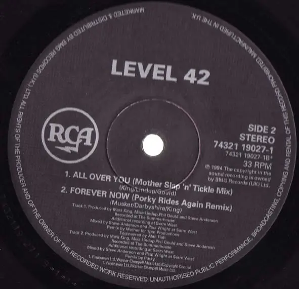 Level 42 - Forever Now / All Over You, Electronic, House, Progressive House, 1994 - RCA, UK, Vinyl 1x 12", 33 ⅓ RPM, Single