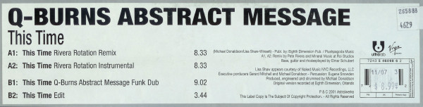 Q-Burns Abstract Message - This Time, Electronic, House, 2001 - Ultralab, Italy, Vinyl 1x 12"