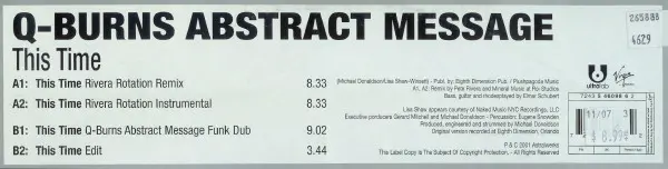 Q-Burns Abstract Message - This Time, Electronic, House, 2001 - Ultralab, Italy, Vinyl 1x 12"