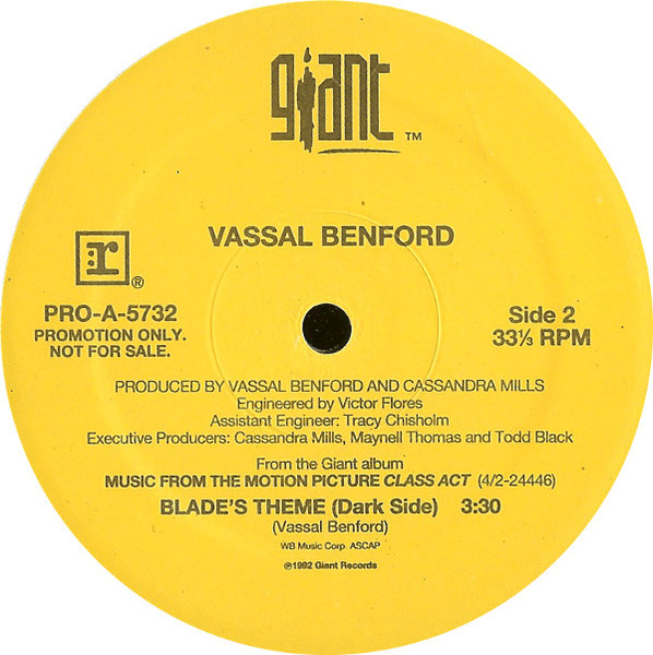 Vassal Benford - Blade's Theme, Hip Hop, Stage & Screen, Instrumental, Pop Rap, Theme, 1992 - Giant Records, US, Vinyl 1x 12"