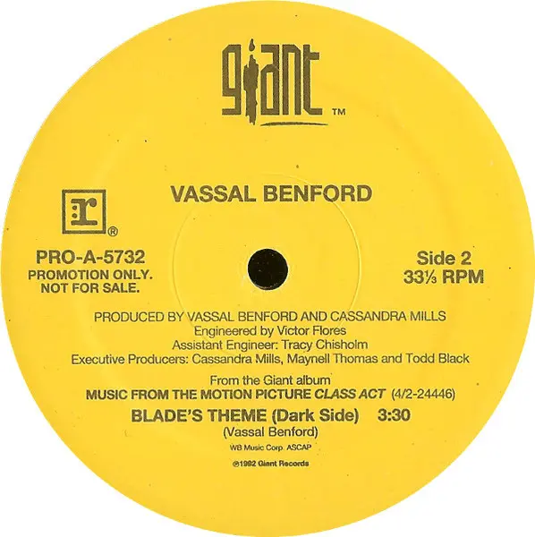 Vassal Benford - Blade's Theme, Hip Hop, Stage & Screen, Instrumental, Pop Rap, Theme, 1992 - Giant Records, US, Vinyl 1x 12"