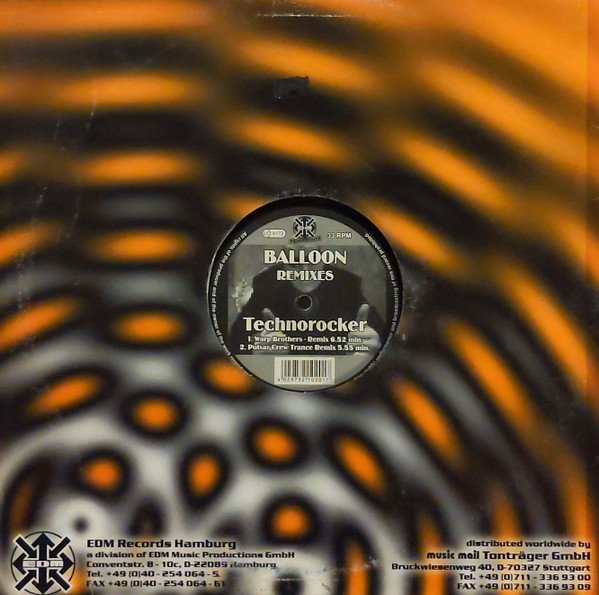 Balloon - Technorocker (Remixes), Electronic, Hard Trance, 2001 - EDM Progressive, Germany, Vinyl 1x 12", 45 RPM, 33 ⅓ RPM