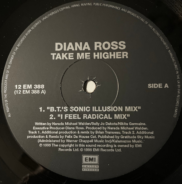 Diana Ross - Take Me Higher, Electronic, House, Progressive House, Techno, 1995 - EMI United Kingdom, UK, Vinyl 1x 12"