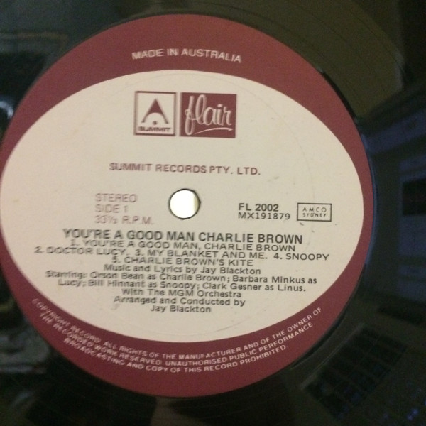 Various - You're A Good Man, Charlie Brown, Children's, Stage & Screen, 1979 - Flair (3), Summit (10), Australia, Vinyl 1x LP