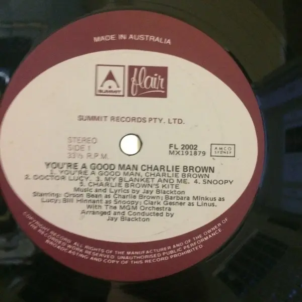 Various - You're A Good Man, Charlie Brown, Children's, Stage & Screen, 1979 - Flair (3), Summit (10), Australia, Vinyl 1x LP