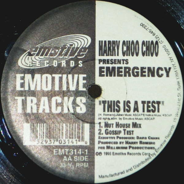 Harry "Choo Choo" Romero Presents Emergency (9) - This Is A Test, Electronic, Hard House, 1995 - Emotive Tracks, US, Vinyl 1x