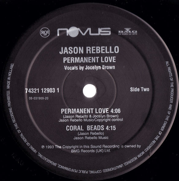 Jason Rebello Featuring Jocelyn Brown - Permanent Love, Electronic, Jazz, Acid Jazz, Jazz-Funk, 1993 - Novus, UK, Vinyl 1x 12