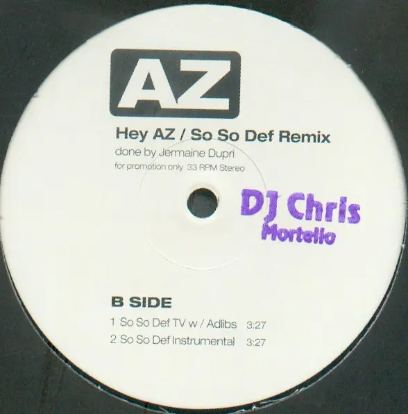 AZ - Hey AZ / So So Def Remix, Hip Hop, 1997 - Not On Label, Vinyl 1x 12", Promo, 33 ⅓ RPM