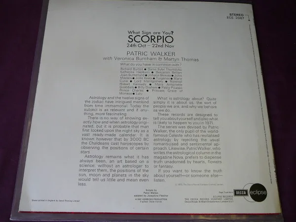 Album cover for What Sign Are You ? Scorpio 24th Oct-22nd Nov You And 1971 by Patric Walker