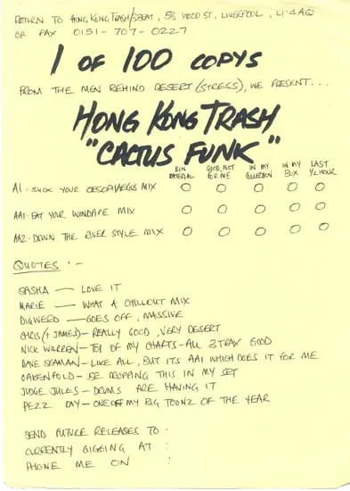 Hong Kong Trash - Cactus Funk, Electronic, House, Progressive House, 1996 - Not On Label (Hong Kong Trash Self-released), UK,