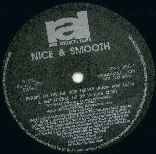 Nice & Smooth - Return Of The Hip Hop Freaks, Hip Hop, 1994 - Rush Associated Labels, US, Vinyl 1x 12", 33 ⅓ RPM, Promo