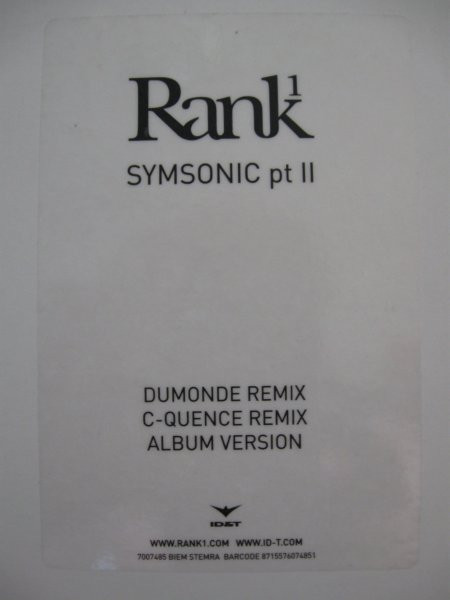 Rank 1 - Symsonic Pt II, Electronic, Ambient, Trance, 2004 - ID&T, Netherlands, Vinyl 1x 12", 33 ⅓ RPM, 45 RPM