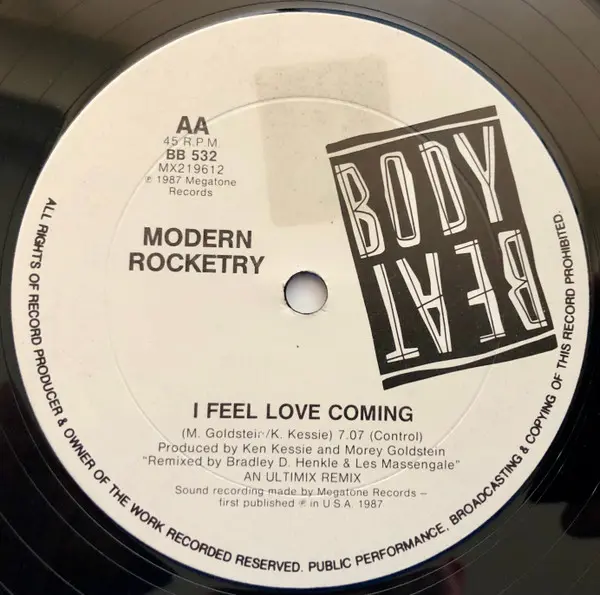 Modern Rocketry - I Feel Love Coming, Electronic, Hi NRG, Synth-pop, 1987 - Body Beat, Australia, Vinyl 1x 12", Maxi-Single, 