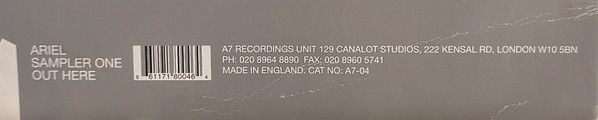 Ariel (3) - Sampler One - Out Here, Electronic, Progressive House, 2001 - A7 Records, UK, Vinyl 1x 12", 45 RPM, Sampler