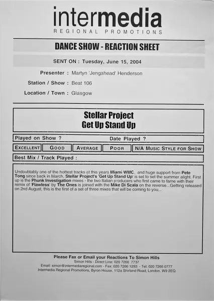 Stellar Project Featuring Brandi Emma - Get Up Stand Up, Electronic, House, 2004 - Data Records, UK, Vinyl 1x 12", Promo, 45 