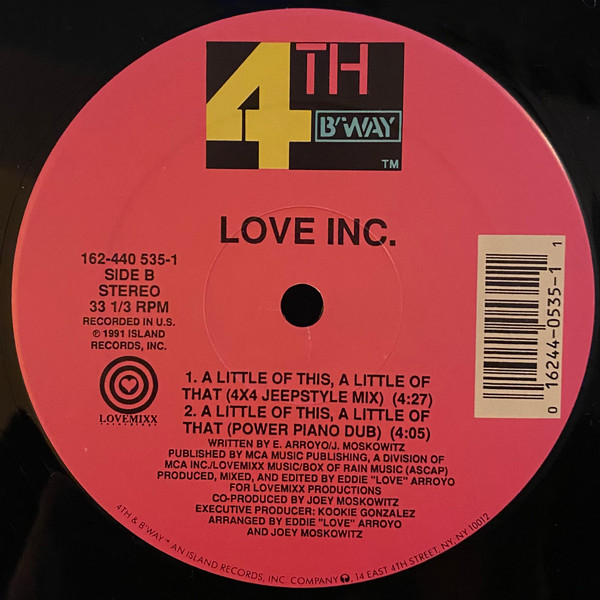 Love Inc. (3) - A Little Of This, A Little Of That, Electronic, Breakbeat, House, 1991 - 4th & Broadway, US, Vinyl 1x 12", 33