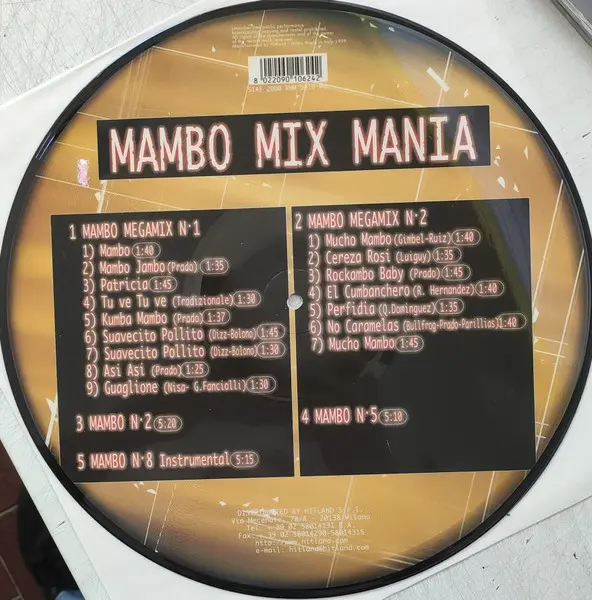 Various - Mambo Mix Mania, Latin, Mambo, Salsa, 2000 - Remix Mania, Italy, Vinyl 1x LP, Partially Mixed, Picture Disc