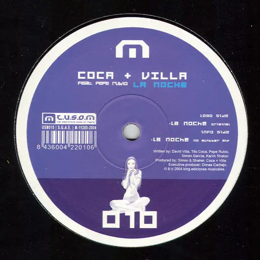 Coca + Villa Feat. Pepe Rubio - La Noche, Electronic, Progressive House, 2004 - T.U.S.O.M. Recordings, Spain, Vinyl 1x 12" Ge