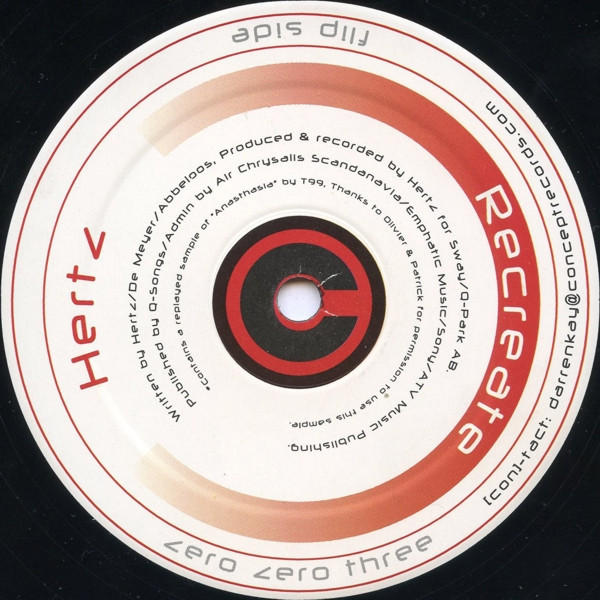 Hertz - Recreate, Electronic, Techno, 2004 - Concept Records (2), Netherlands, Vinyl 1x 12", 45 RPM