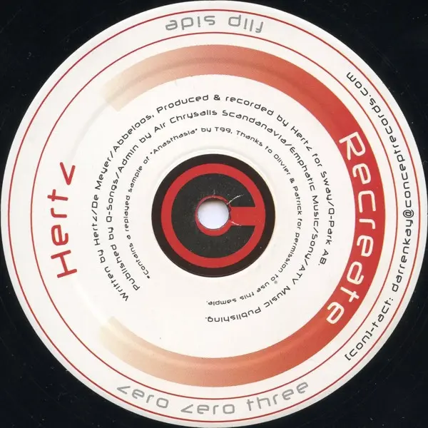 Hertz - Recreate, Electronic, Techno, 2004 - Concept Records (2), Netherlands, Vinyl 1x 12", 45 RPM