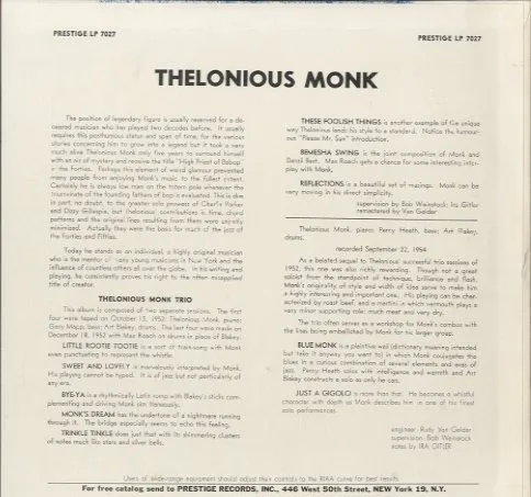 Album cover for Thelonious Monk Trio by Thelonious Monk Trio