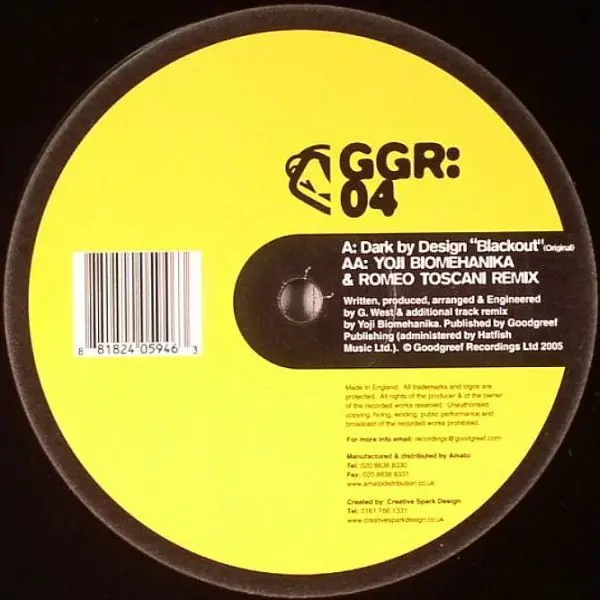Dark By Design - Blackout, Electronic, Hard Trance, 2005 - GGR (Goodgreef Recordings), UK, Vinyl 1x 12", 33 ⅓ RPM