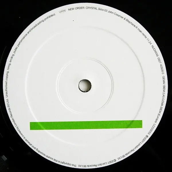 New Order - Crystal (John Creamer & Stephane K Remixes), Electronic, Progressive Trance, 2001 - London Records, Europe, Vinyl