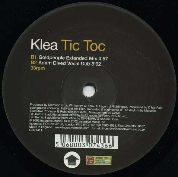 Klea - Tic Toc, Electronic, Progressive Trance, Trance, 2002 - Incentive, UK, Vinyl 1x 12"