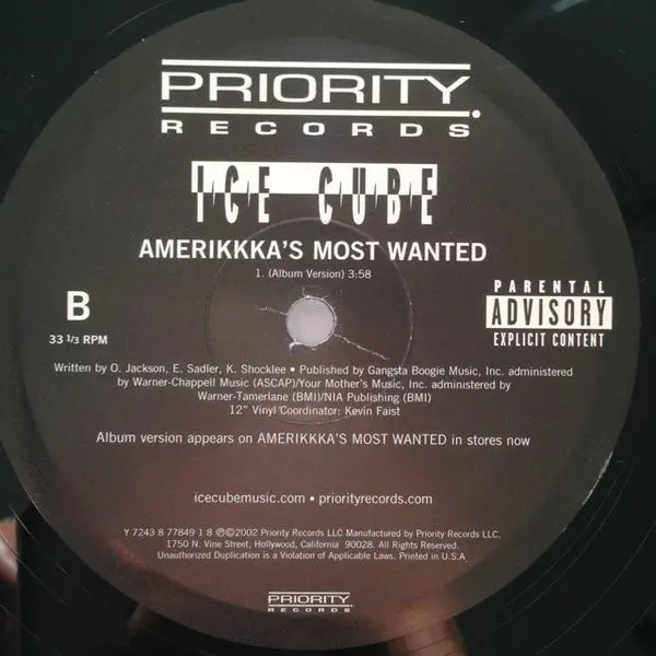 Ice Cube - AmeriKKKa's Most Wanted, Hip Hop, 2002 - Priority Records, US, Vinyl 1x 12", Reissue