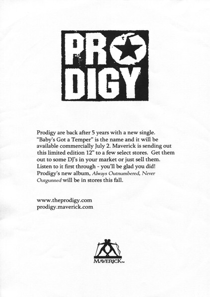 Prodigy, The - Baby's Got A Temper, Electronic, Big Beat, Breakbeat, 2002 - XL Recordings, UK, Vinyl 1x 12", 45 RPM, Single S